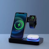 Devanti 4-in-1 Fast Wireless Charging Station for Phones, iWatches & Airpods - Black - Low Angle