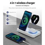 Devanti 4-Port Fast Wireless Charging Station for Phones and Accessories - White - 45-Degree Angle