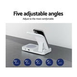 Devanti 4-Port Fast Wireless Charging Station for Phones and Accessories - White - Close-Up Angle