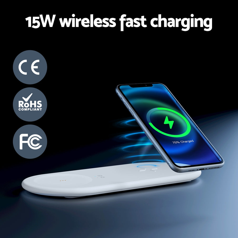 Devanti 15W Fast Charging 3-in-1 Wireless Charger with RGB Ambient Light and Bluetooth Speaker