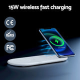Devanti 15W Fast Charging 3-in-1 Wireless Charger with RGB Ambient Light and Bluetooth Speaker - Top-Down View