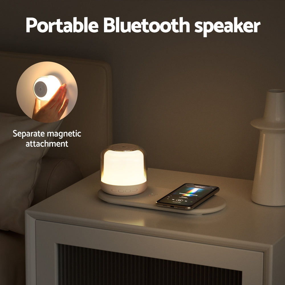 Devanti 15W Fast Charging 3-in-1 Wireless Charger with RGB Ambient Light and Bluetooth Speaker