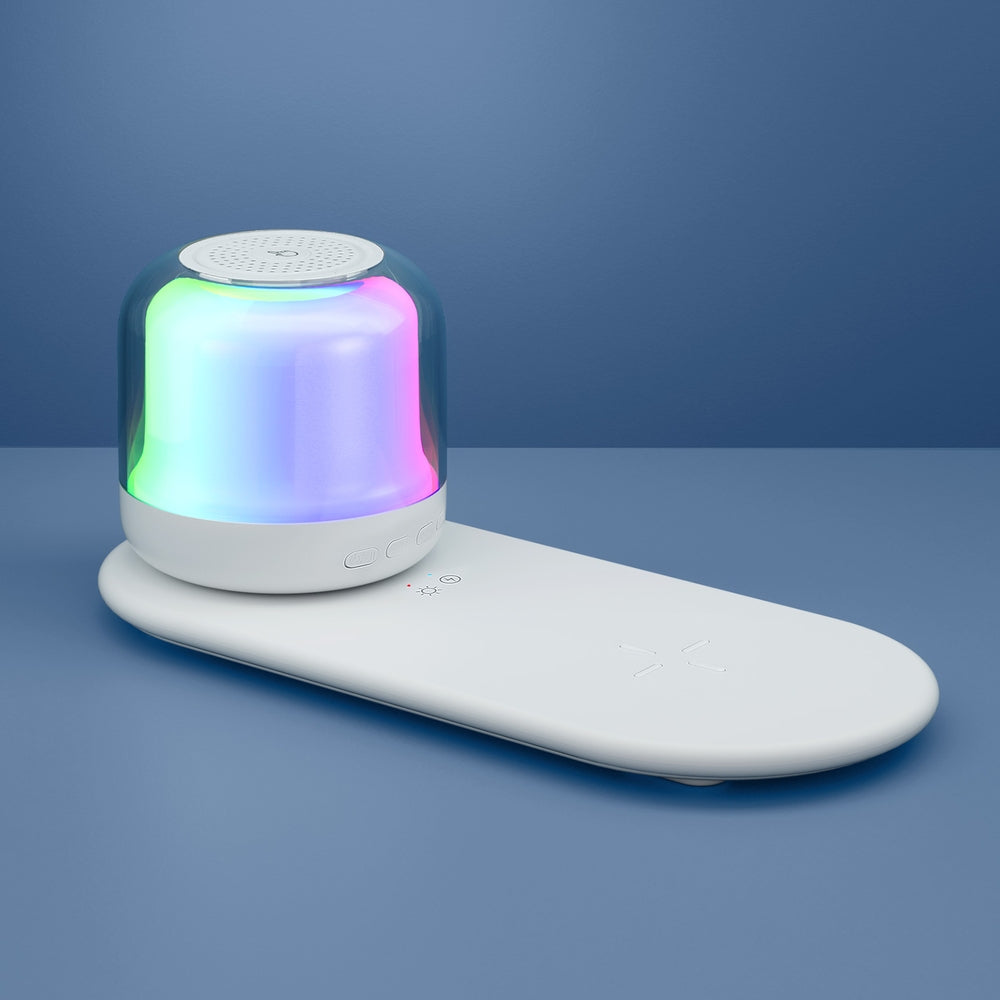Devanti 15W Fast Charging 3-in-1 Wireless Charger with RGB Ambient Light and Bluetooth Speaker