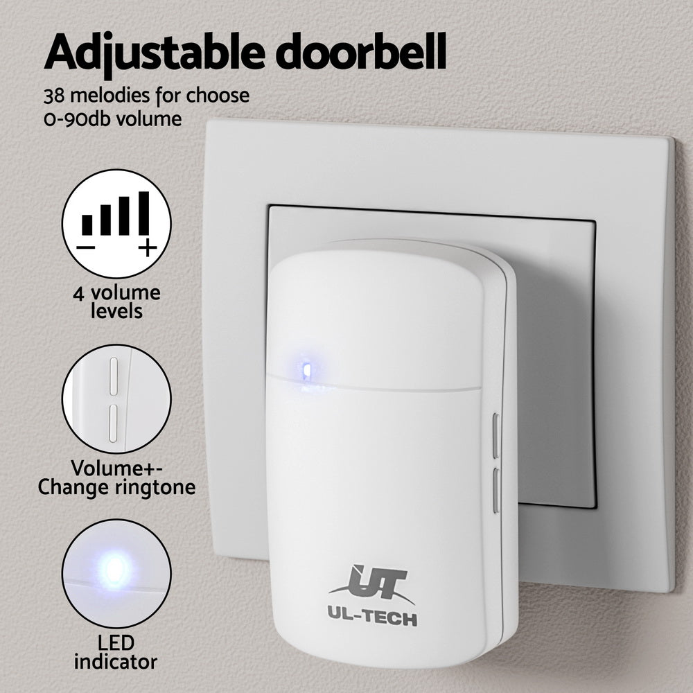 Wireless LED Doorbell with 38 Ringtones and Waterproof Receiver