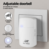 Wireless LED Doorbell with 38 Ringtones and Waterproof Receiver - 45-Degree Angle