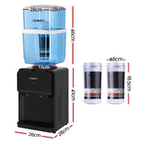 Devanti Water Cooler Dispenser 22L Bench Top Chiller Purifier Filter Hot Cold Black - Front View