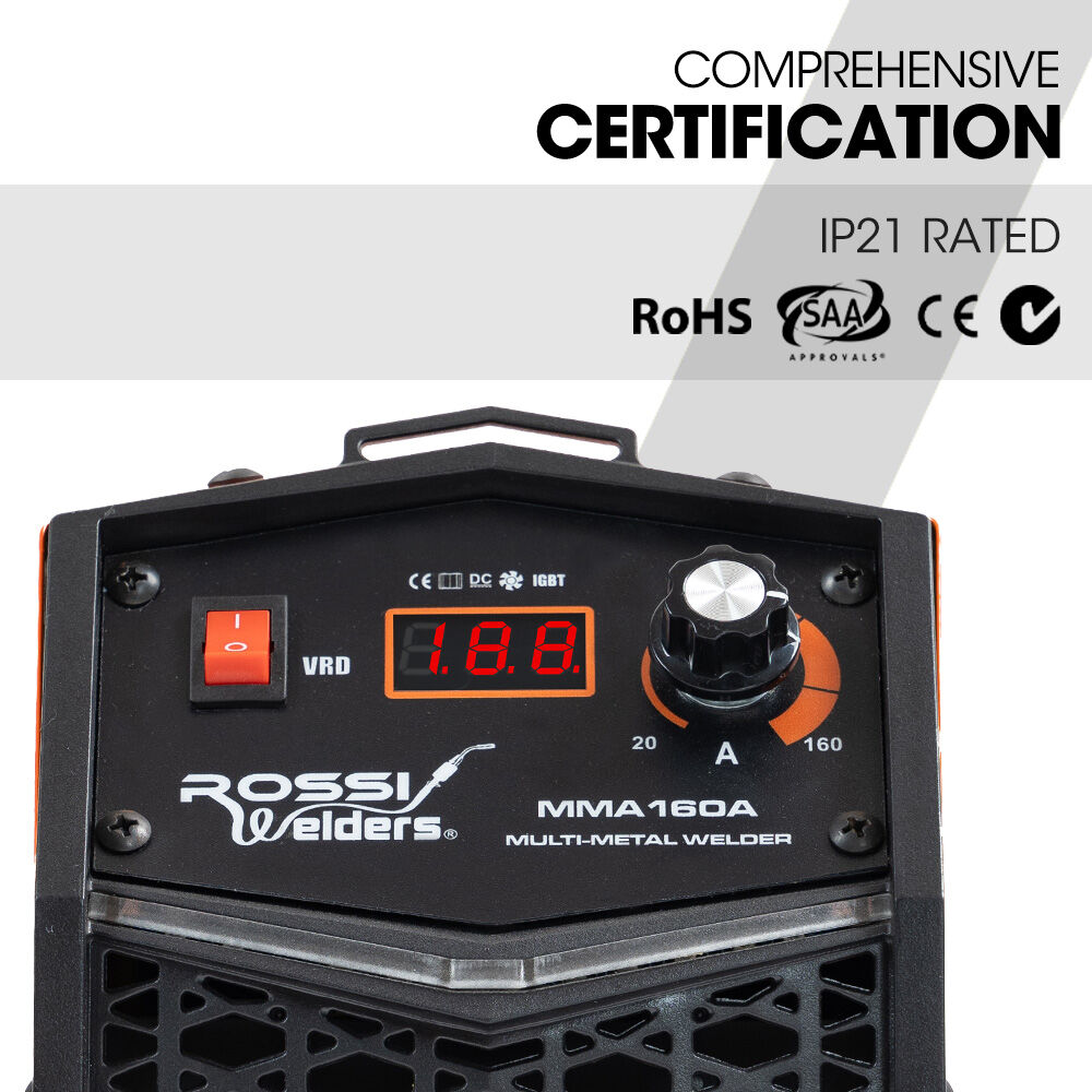 ROSSI 160 Amp Inverter Stick Welder, ideal for Stainless Steel, Aluminium, Carbon Steel, Multi-Metal Gasless Welding Machine, 15A Plug