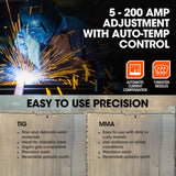 ROSSI NextGenTIG/MMA 200A Welder TIG-200, Ar Gas, HF Start, Regulator Included - 45-Degree Angle