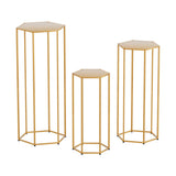 3Pcs Wedding Backdrop Pedestal Stand Gold Metal Hexagon Wedding Frame Plinth Pillars Table - Side View