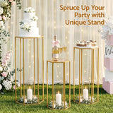 3Pcs Wedding Backdrop Pedestal Stand Gold Metal Hexagon Wedding Frame Plinth Pillars Table - Top-Down View