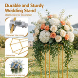 3Pcs Wedding Backdrop Pedestal Stand Gold Metal Hexagon Wedding Frame Plinth Pillars Table - 45-Degree Angle
