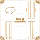 3Pcs Wedding Backdrop Pedestal Stand Gold Metal Hexagon Wedding Frame Plinth Pillars Table - Close-Up Angle