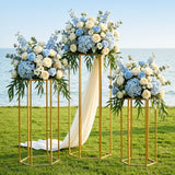 3Pcs Wedding Backdrop Pedestal Stand Gold Metal Hexagon Wedding Frame Plinth Pillars Table - Extra Image