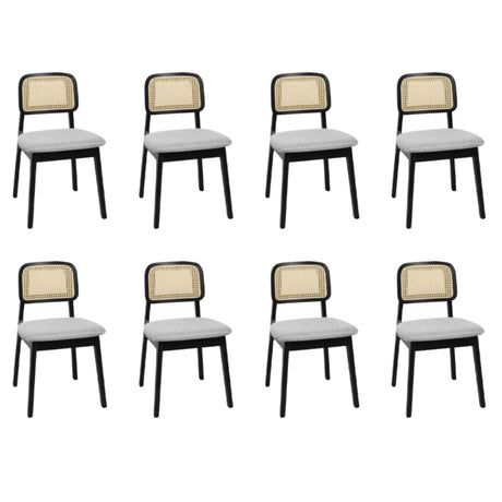 Levede Dining Chair Wood Rattan Armless Black x8-2006732736517246976
