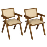 Levede 2x Walnut Wicker Armchair Dining Chair - Extra Image