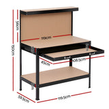 Giantz Workbench with Pegboard and Ultra-Wide 120cm Work Table for Garage DIY, 20 Hooks - Side View