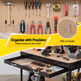 Giantz Workbench with Pegboard and Ultra-Wide 120cm Work Table for Garage DIY, 20 Hooks - Rear View