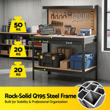 Giantz Workbench with Pegboard and Ultra-Wide 120cm Work Table for Garage DIY, 20 Hooks - Close-Up Angle