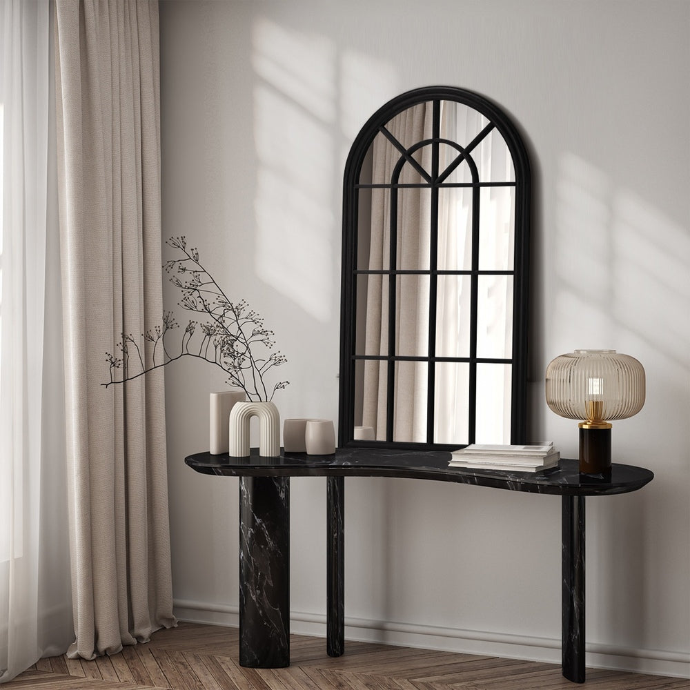 Oikiture Window Mirror Arched Wall Mirrors 76x51cm Black