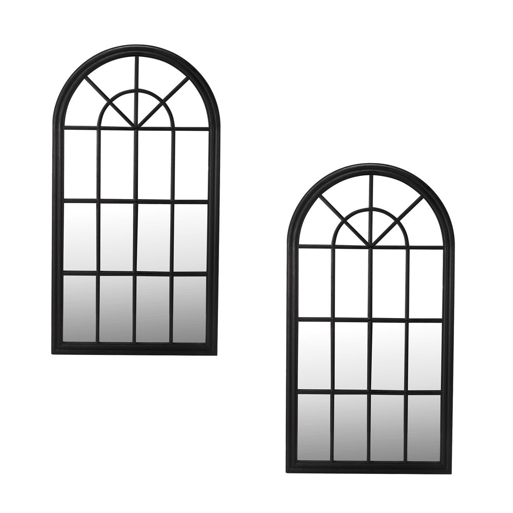Oikiture 2PC Window Mirror Arched 76x51cm Wooden Black