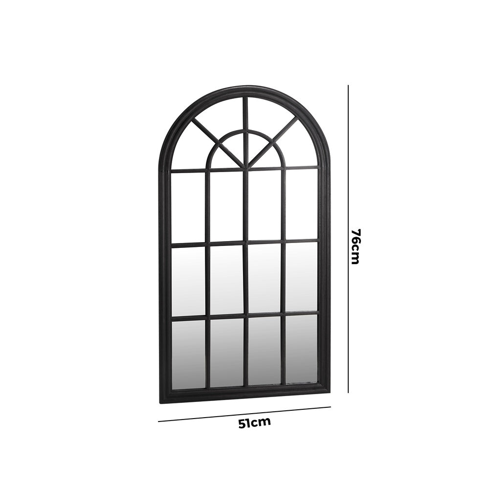 Oikiture 2PC Window Mirror Arched 76x51cm Wooden Black