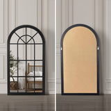 Oikiture 2PC Window Mirror Arched 76x51cm Wooden Black - Close-Up Angle