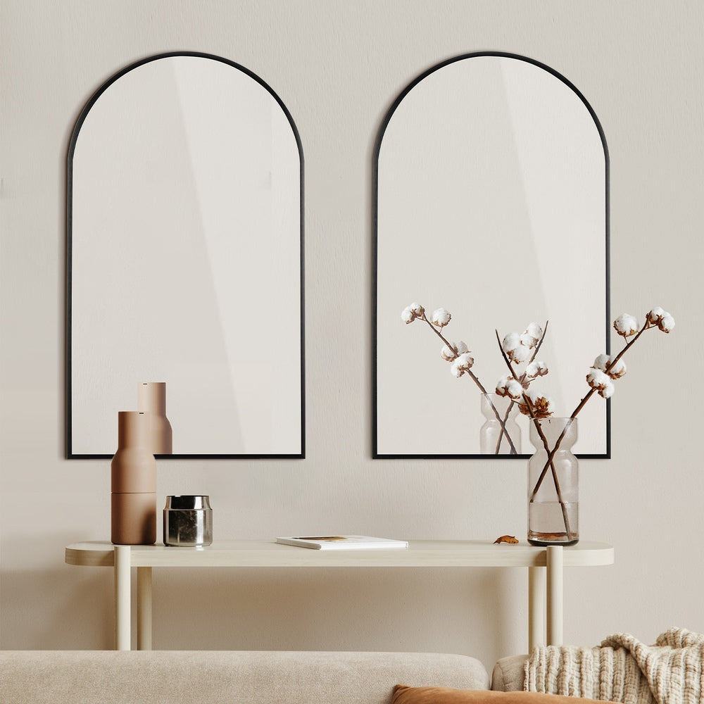 Oikiture Wall Mirrors 86x50cm Arched Black Set of 2