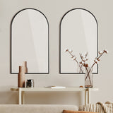 Oikiture Wall Mirrors 86x50cm Arched Black Set of 2 - 45-Degree Angle