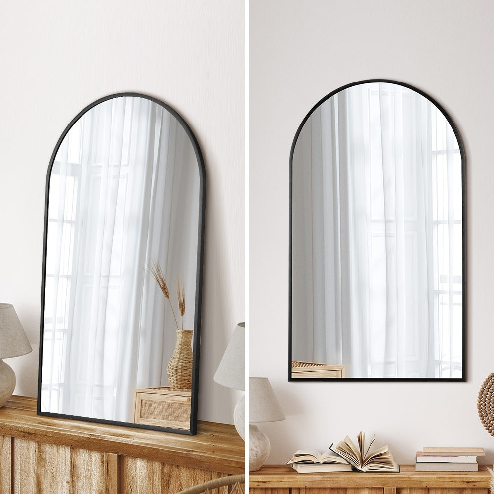 Oikiture Wall Mirrors 86x50cm Arched Black Set of 2