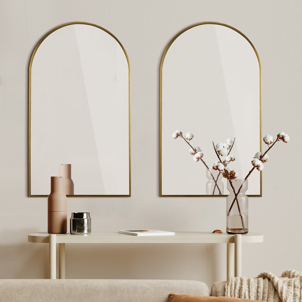 Oikiture Wall Mirrors 86x50cm Arched Gold Set of 2