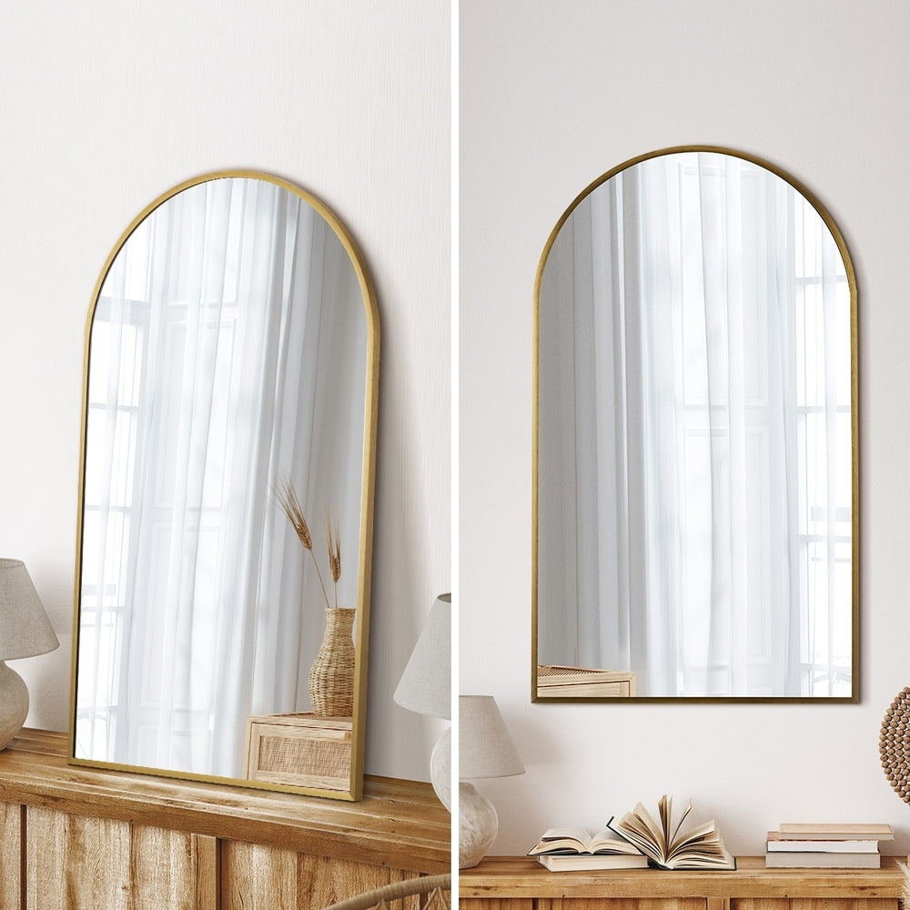 Oikiture Wall Mirrors 86x50cm Arched Gold Set of 2