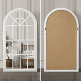 Oikiture Wooden Window Mirror Arched Wall Mirrors 130x70cm White - Close-Up Angle