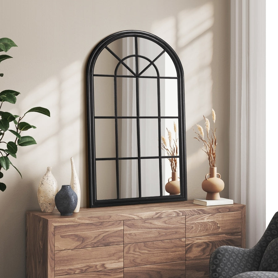 Oikiture Window Mirror Arched Wall Mirror 76x51cm Black, image 7