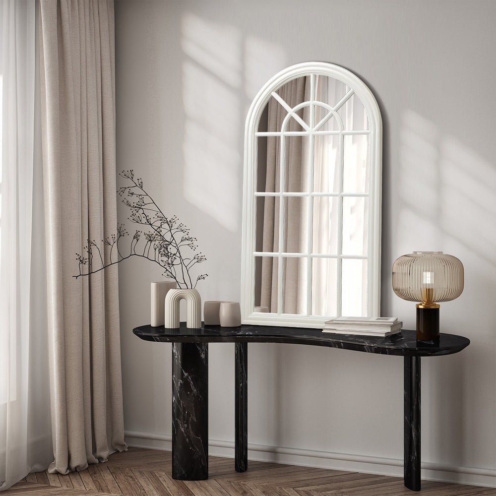 Oikiture Window Mirror Arched Wall Mirrors 76x51cm Wooden White