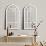 Oikiture 2PC Window Mirror Arched Wall Mirrors 76x51cm Wooden White