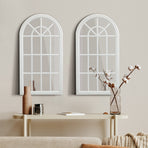 Oikiture 2PC Window Mirror Arched Wall Mirrors 76x51cm Wooden White