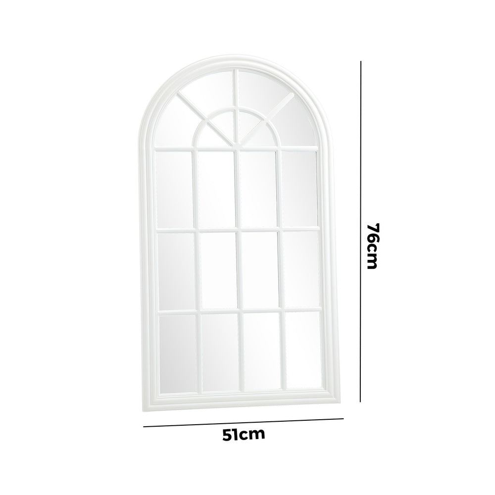 Oikiture 2PC Window Mirror Arched Wall Mirrors 76x51cm Wooden White