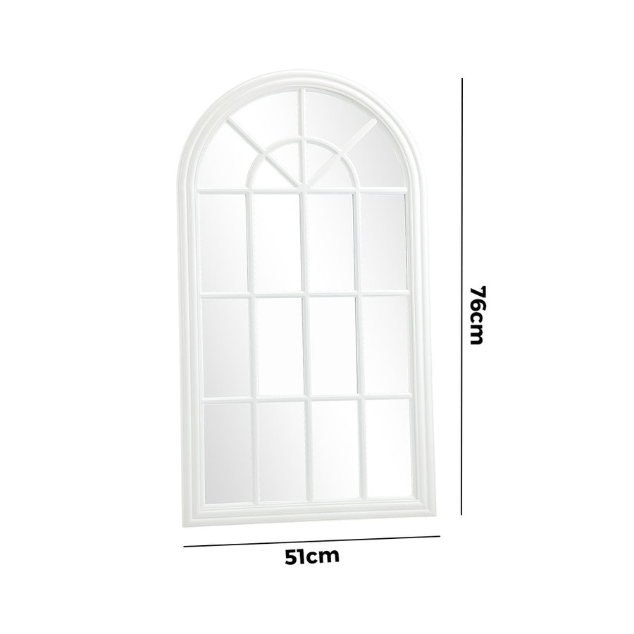 Oikiture 2PC Window Mirror Arched Wall Mirrors 76x51cm Wooden White