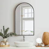 Oikiture Wall Mirror 86x50cm Arched Black - Close-Up Angle