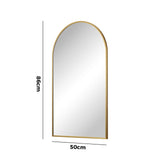 Oikiture Wall Mirror 86x50cm Arched Gold - 45-Degree Angle