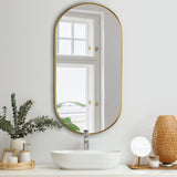 Oikiture Wall Mirror Oval Gold 84x50cm - Front View