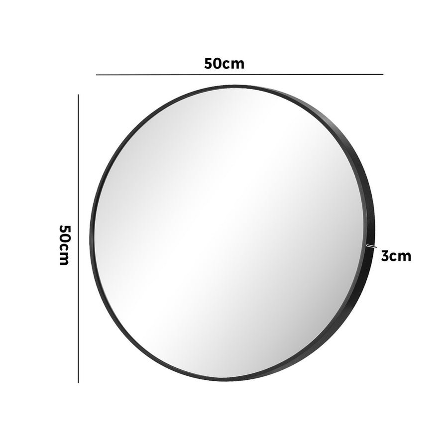 Oikiture Wall Mirror Round 50cm Black