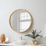 Oikiture Round Wall Mounted Mirror with Wood Frame 50cm - Front View
