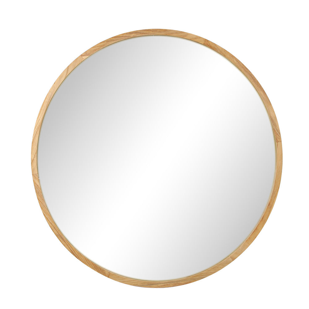 Oikiture Round Wall Mounted Mirror with Wood Frame 50cm