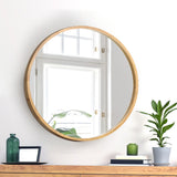 Oikiture Round Wall Mounted Mirror with Wood Frame 50cm - 45-Degree Angle