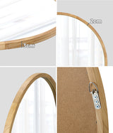 Oikiture Round Wall Mounted Mirror with Wood Frame 50cm - Top-Down View