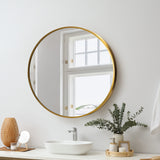 Oikiture 60cm Wall Mirror Round Gold - Close-Up Angle