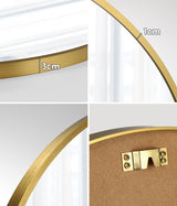 Oikiture 60cm Wall Mirror Round Gold - Front View