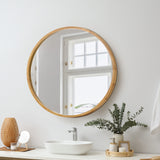 Oikiture Wall Mirror with Wood Frame 60cm Round - Top-Down View