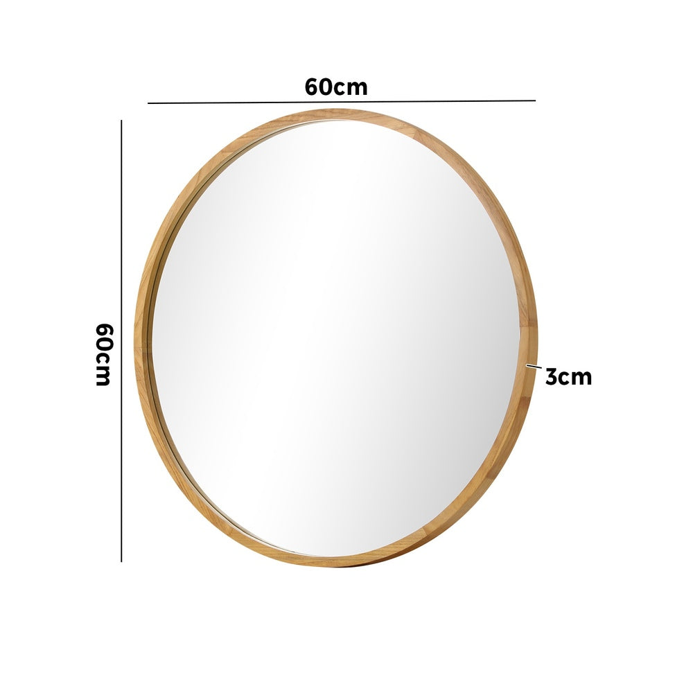 Oikiture Wall Mirror with Wood Frame 60cm Round